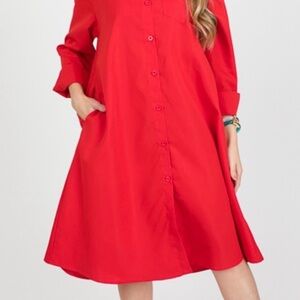 Button-Down Red Shirt Dress